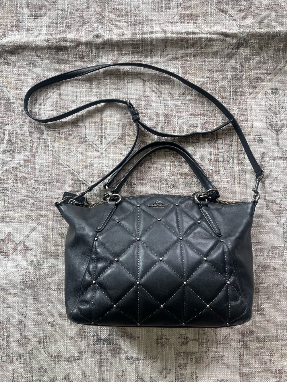 Coach Black Quilted Leather Shoulder Satchel with Studs